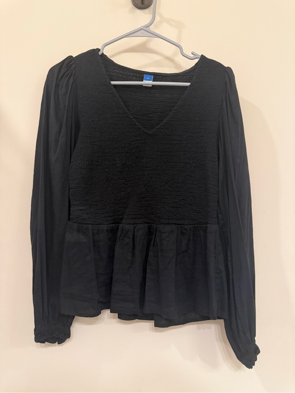 Old Navy Black Smocked V-Neck Peplum Blouse